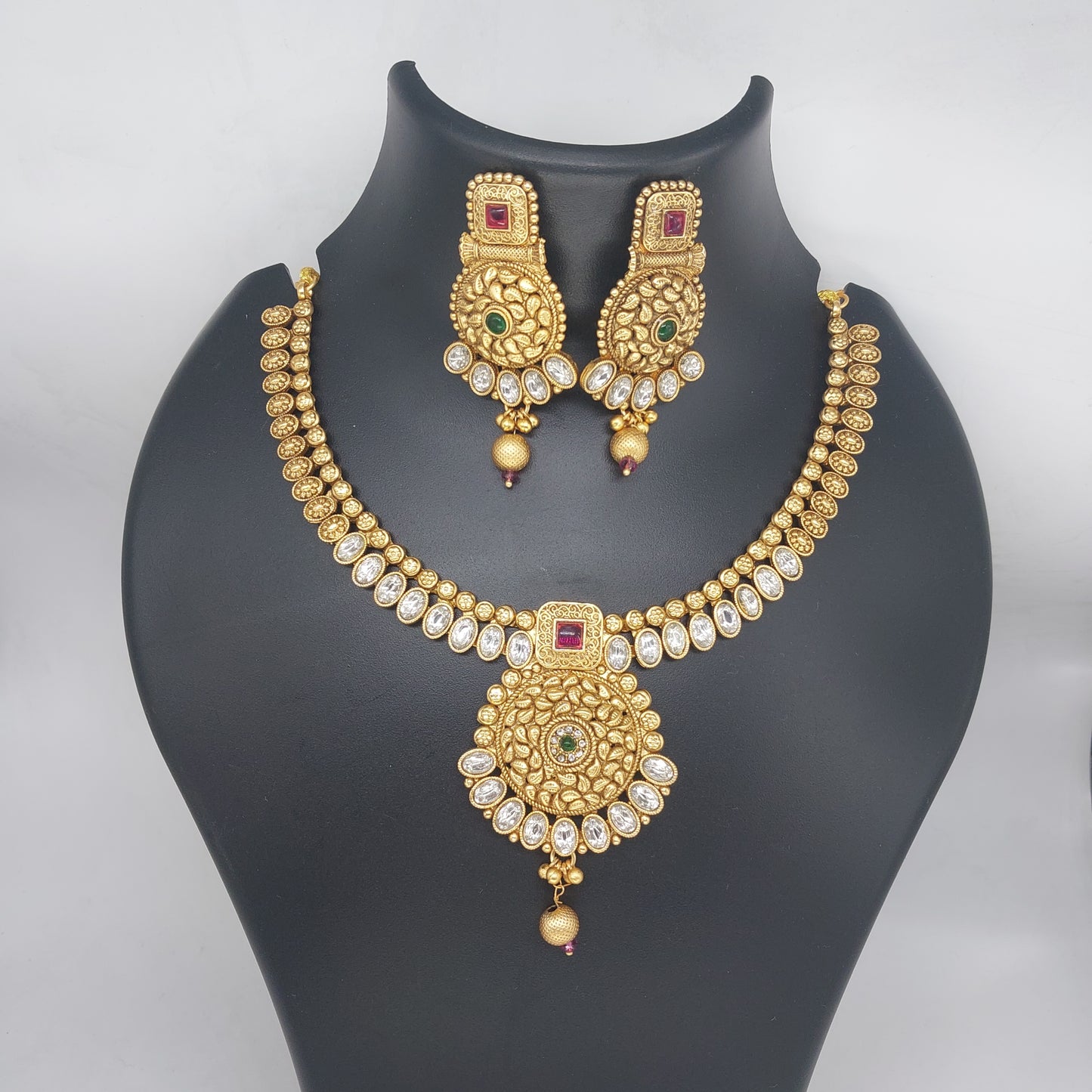 Buy RAJAS Copper Antique Polish Necklace with Round pendent and Round Copper Earrings