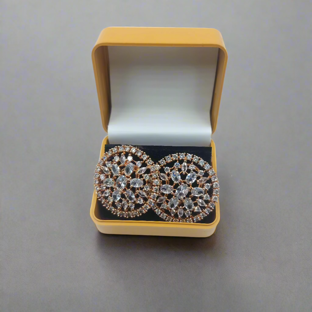 Buy RAJAS American Diamond AD Rose Gold Polish Flower Shaped Round Stud Earrings