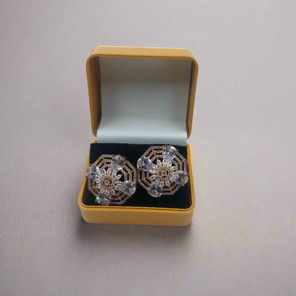Buy Rose Gold Polish American Diamond AD Stud Earrings