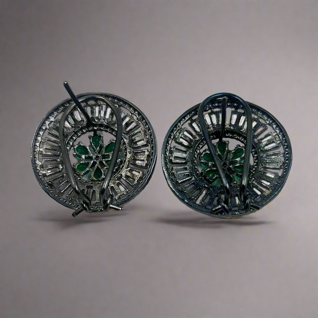 Buy Dark Polish Green American Diamond AD Round Shape Stud Earrings