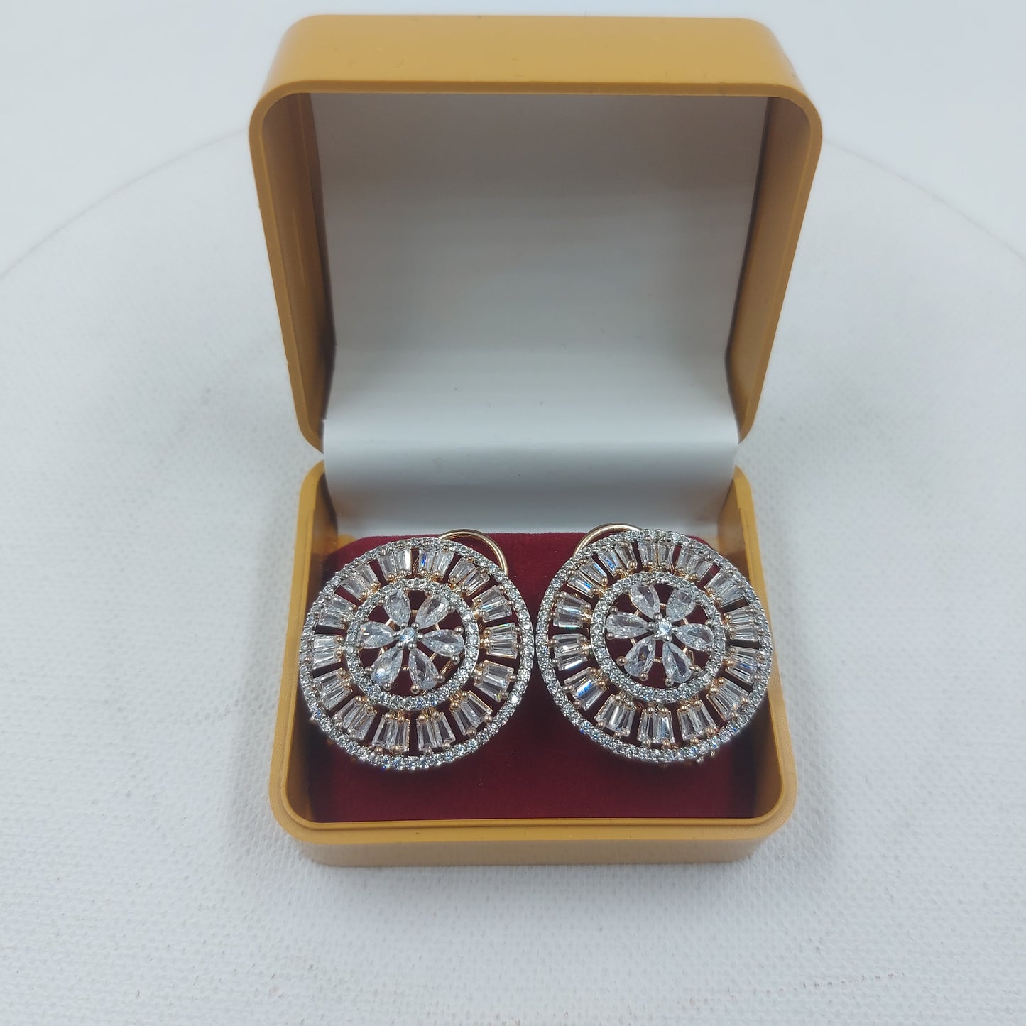 Buy RAJAS Round Shaped Rose Gold Polish Clear Color American Diamond AD Stud Earrings