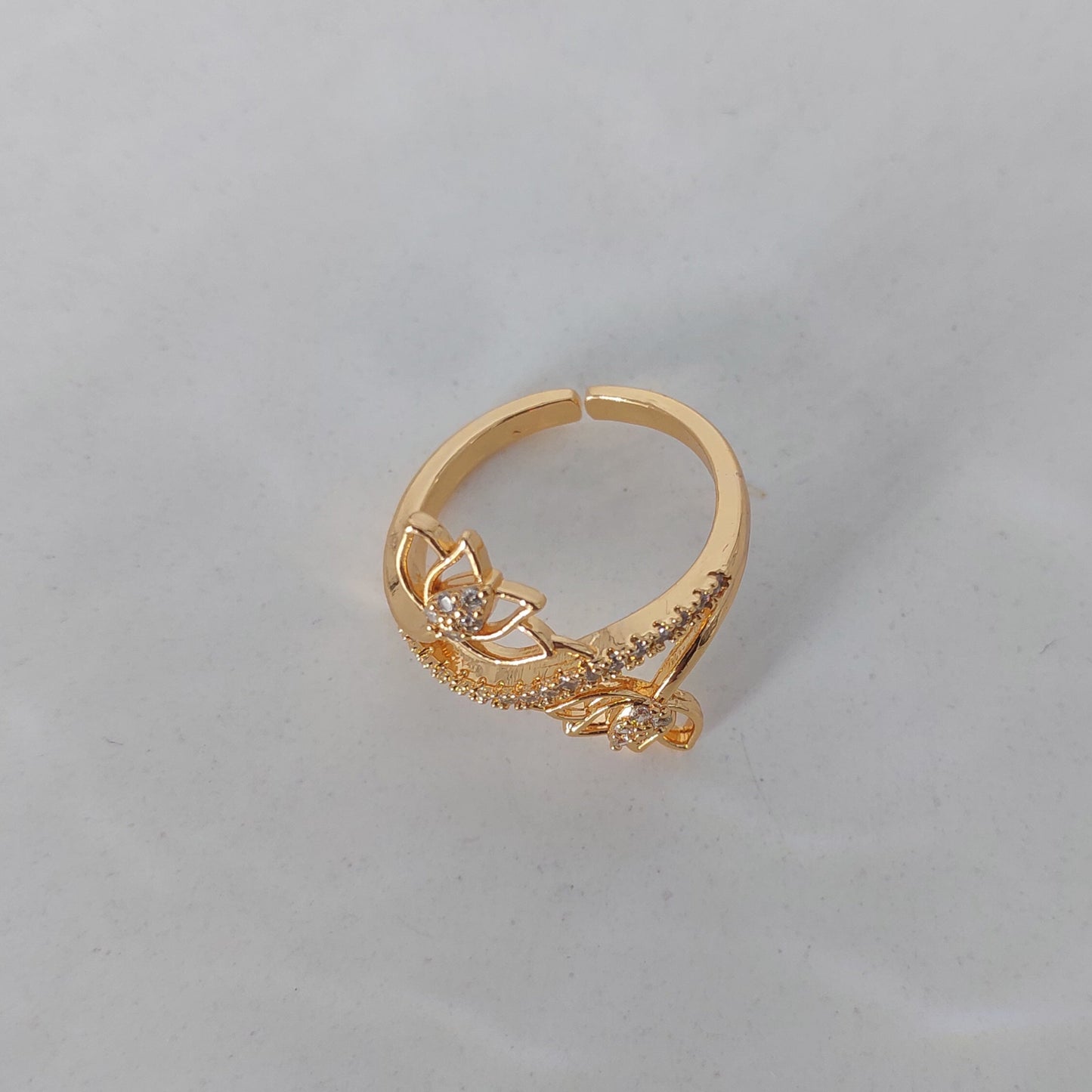 Buy Pretty Lotus Diamond Rose Gold Adjustable Finger Ring