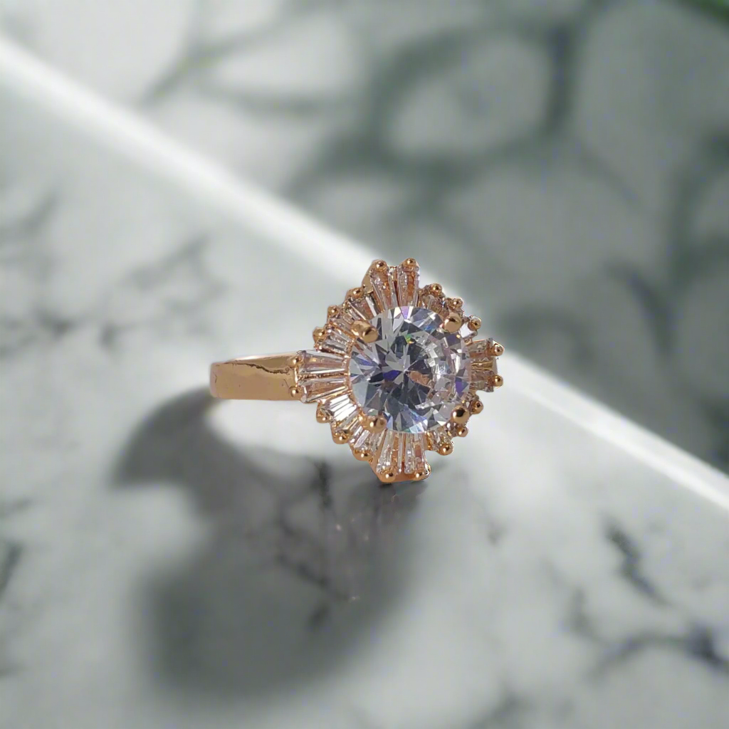 Buy Rose Gold American Diamond Adjustable Finger Ring