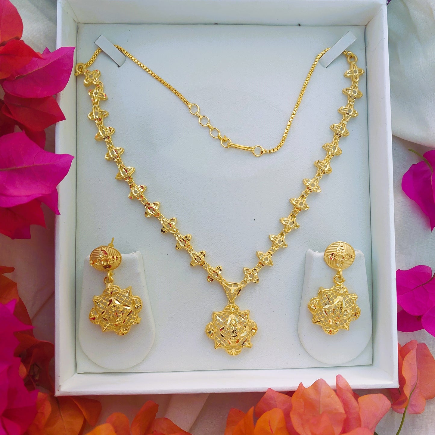 Micro Gold Plated Necklace with Pendent and Earrings