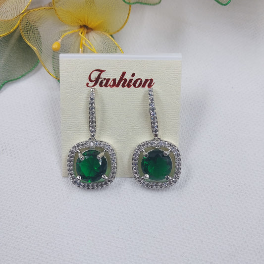 RAJAS American Diamond AD Earrings with Green Stone