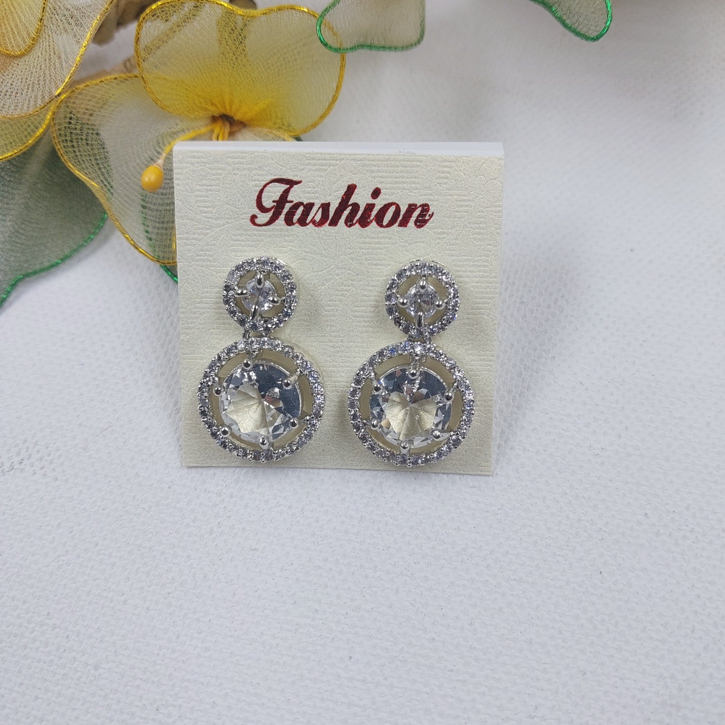 RAJAS American Diamond AD Clear Round Earrings