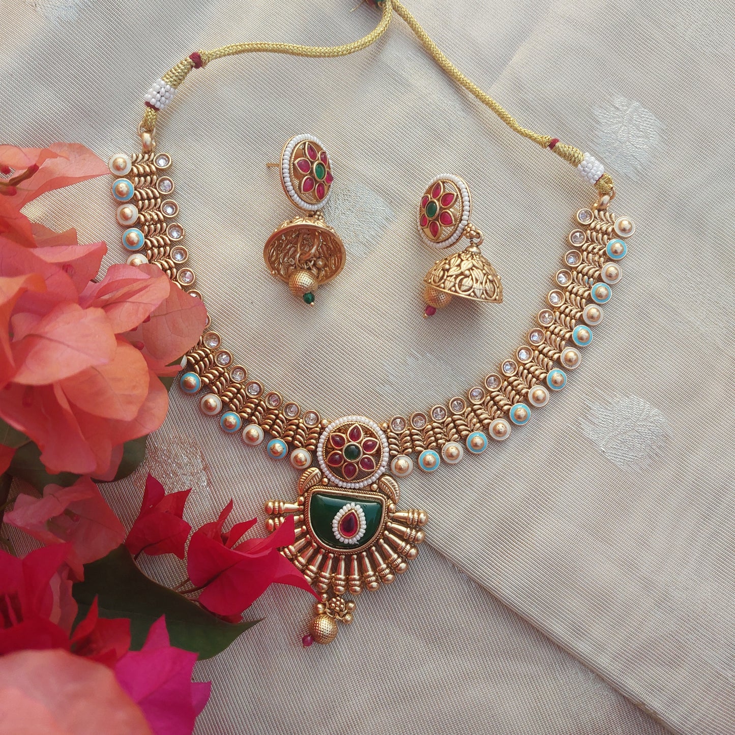 Copper Necklace Set with Jhumka Earrings