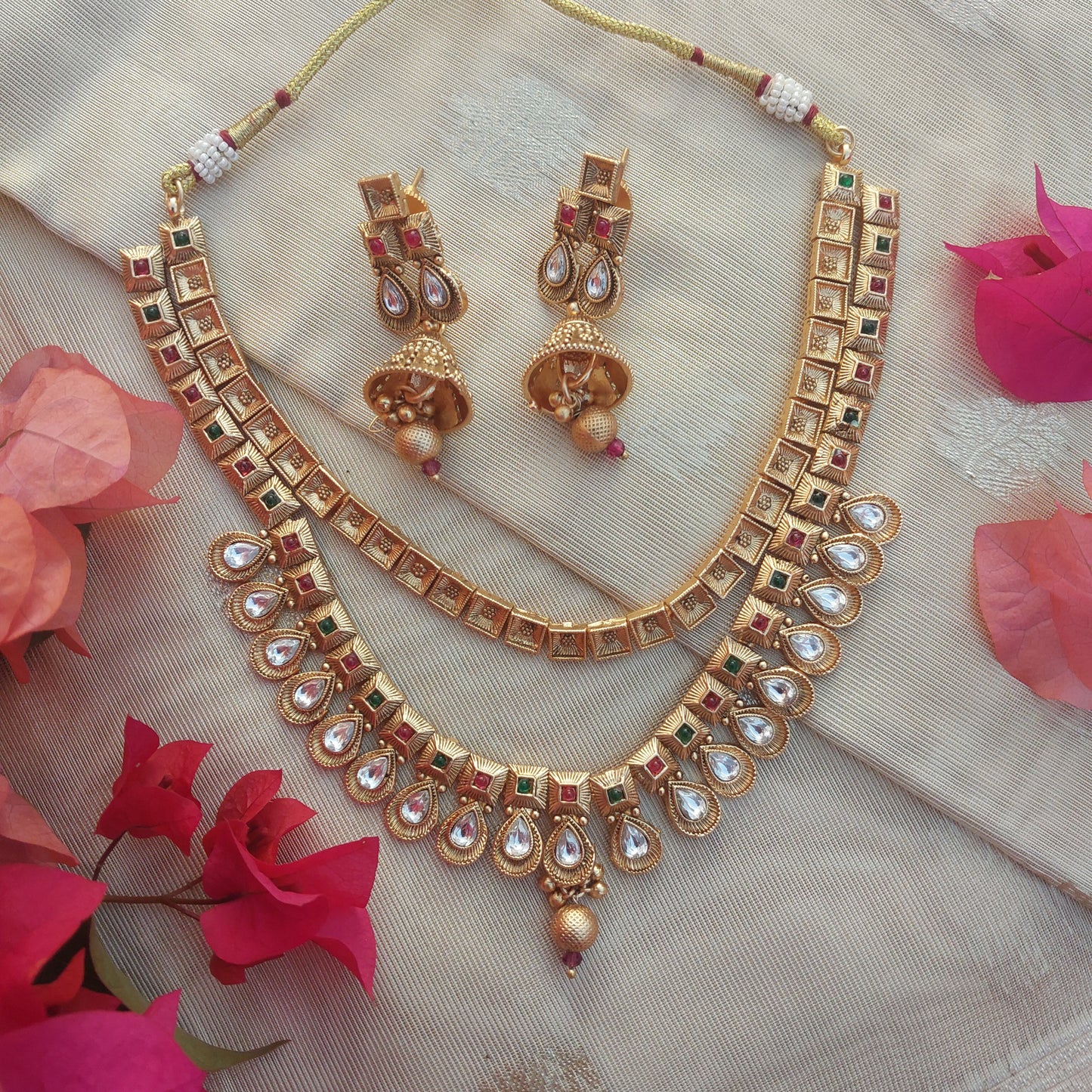 Buy RAJAS Copper Antique Polish Two Layer Necklace Set with Earrings