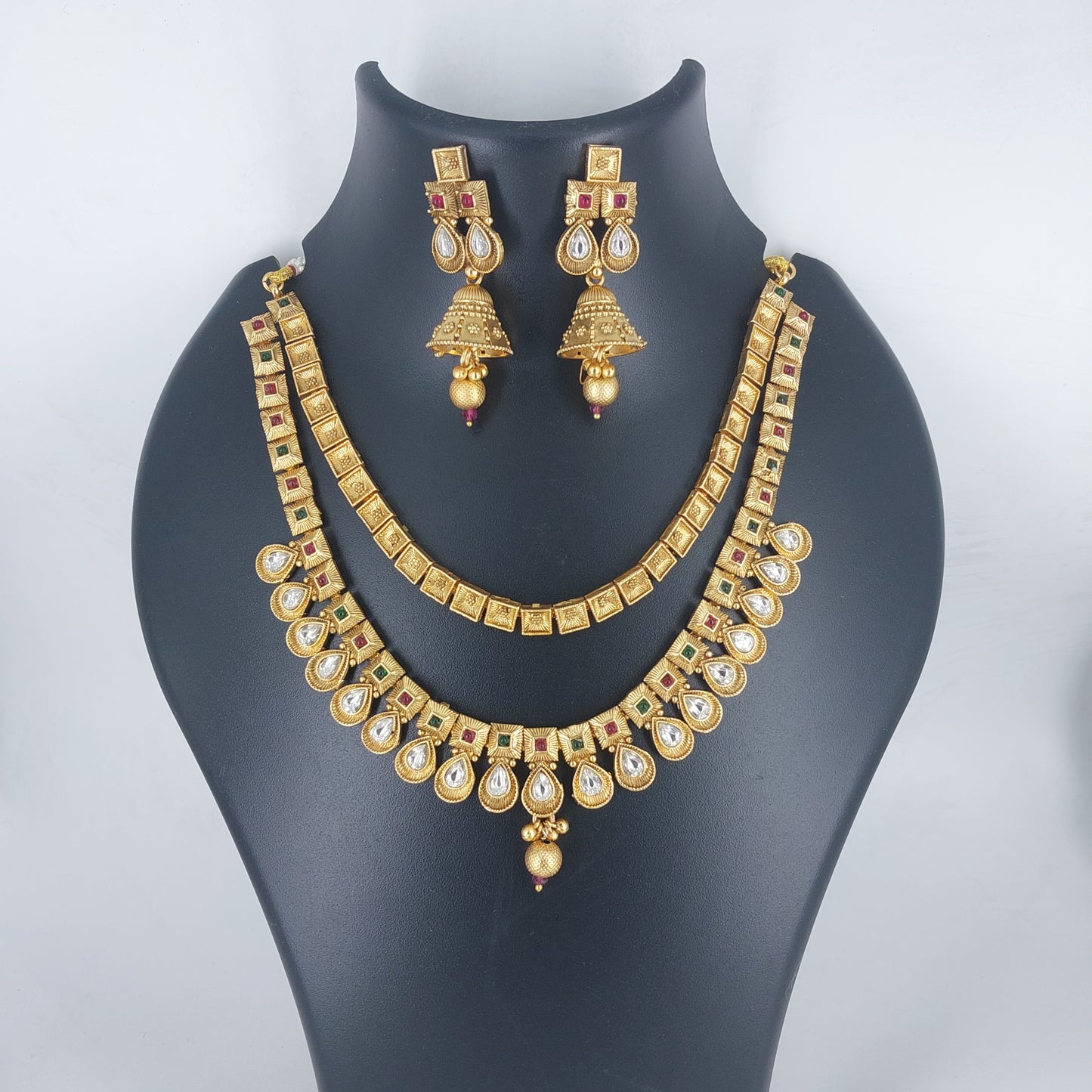 Buy RAJAS Copper Antique Polish Two Layer Necklace Set with Earrings