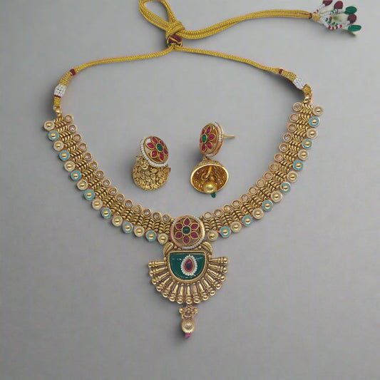 Copper Necklace Set with Jhumka Earrings