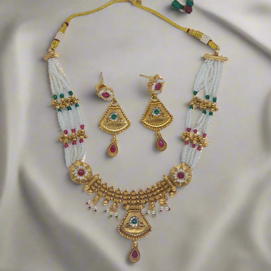 RAJAS Copper Antique Polish Necklace Set with Pendent and Earrings
