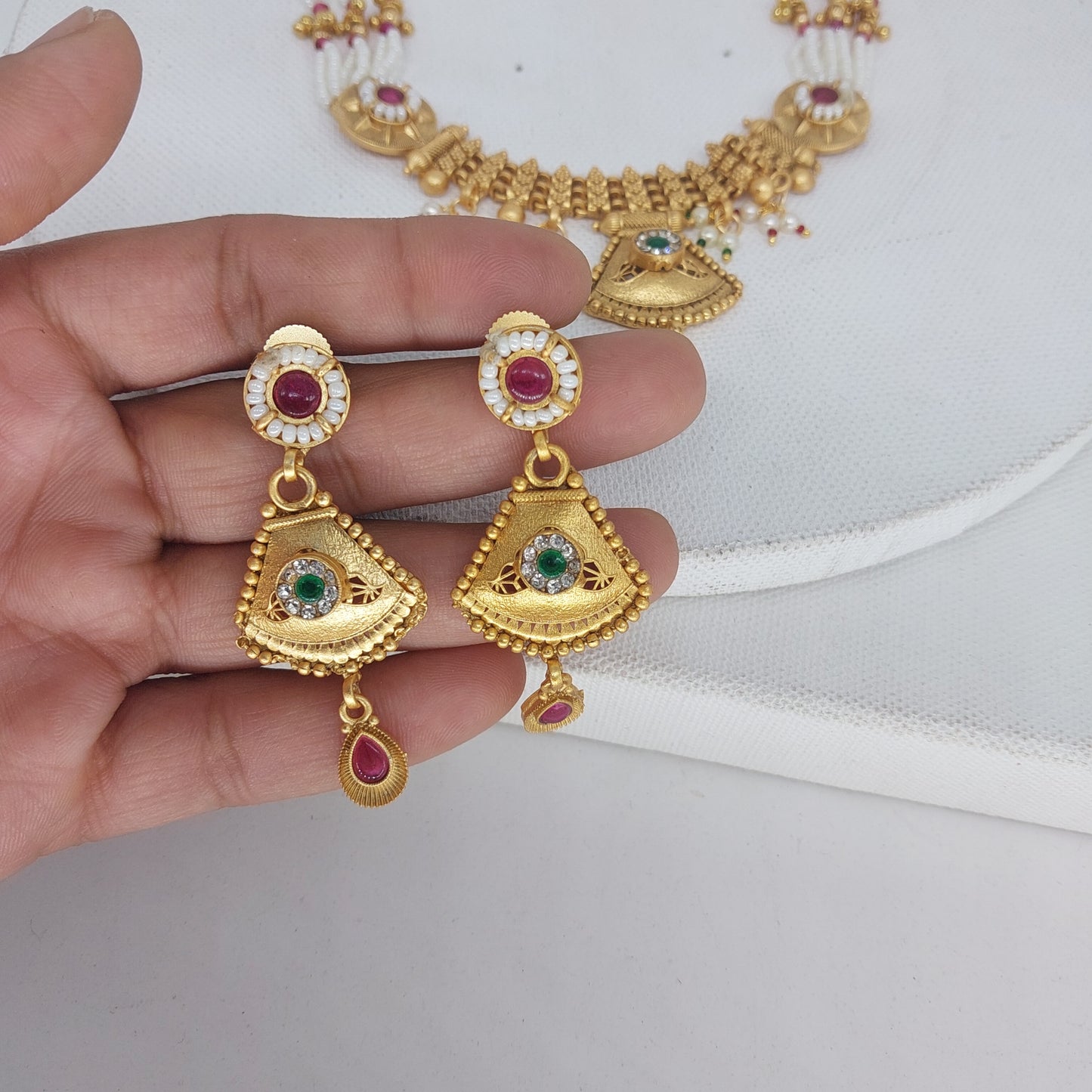 RAJAS Copper Antique Polish Necklace Set with Pendent and Earrings