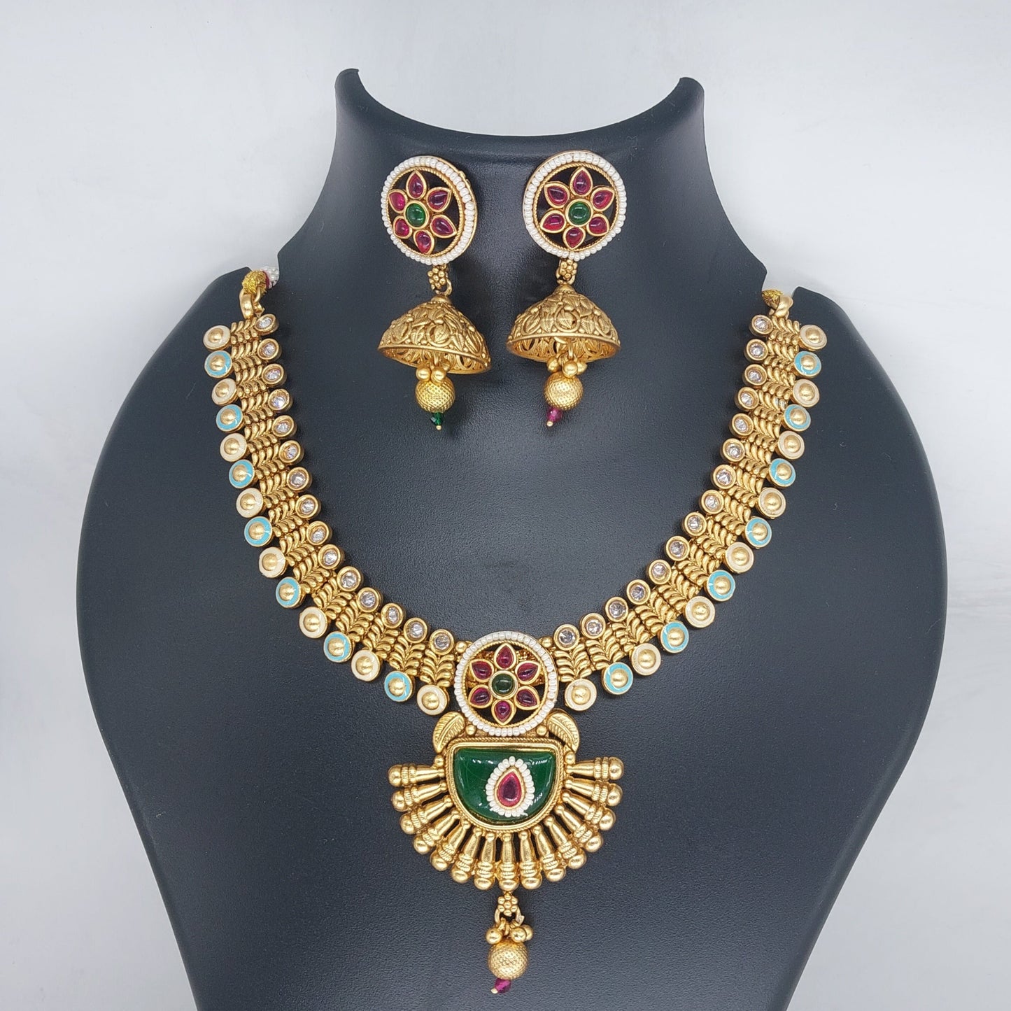 Copper Necklace Set with Jhumka Earrings