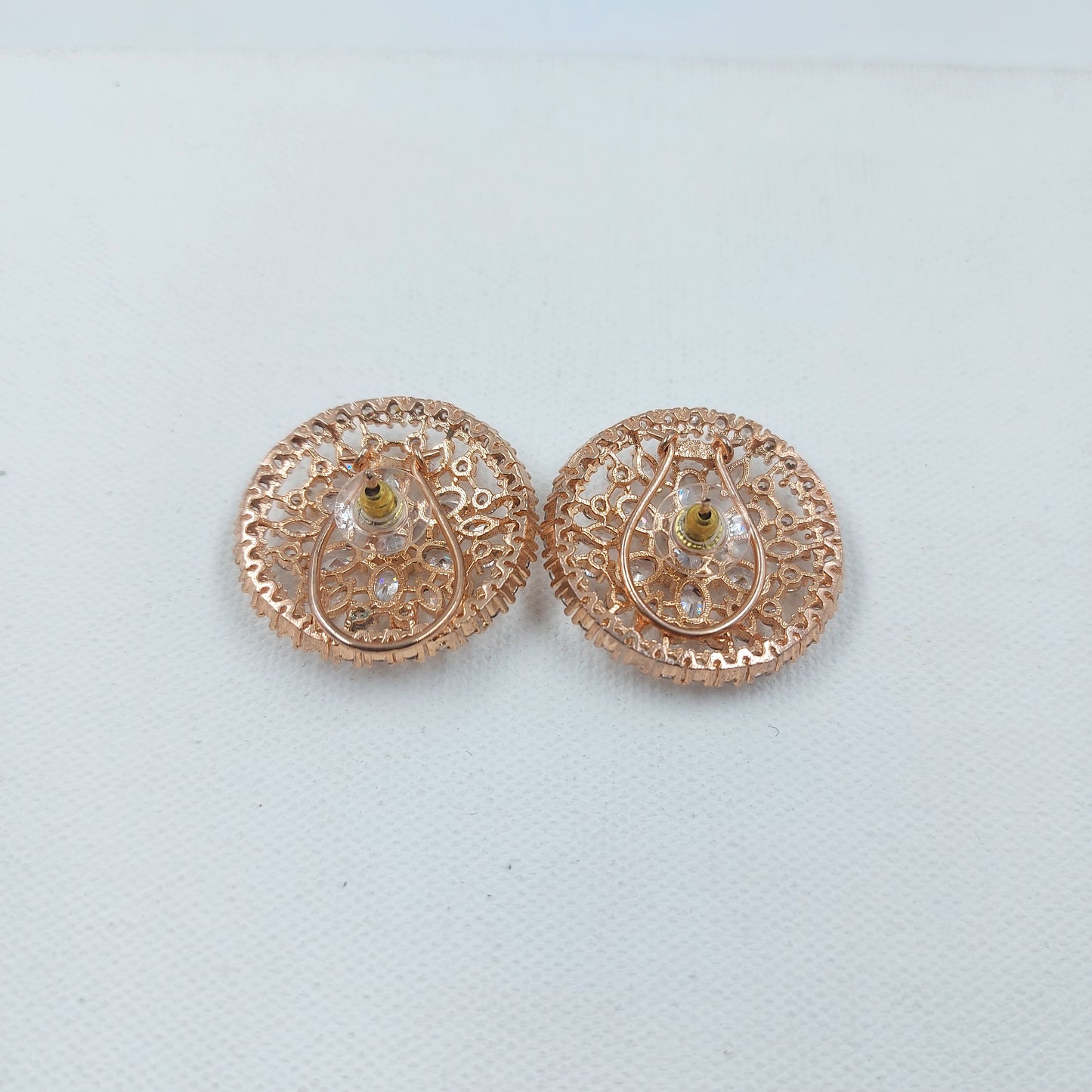 Buy RAJAS American Diamond AD Rose Gold Polish Flower Shaped Round Stud Earrings