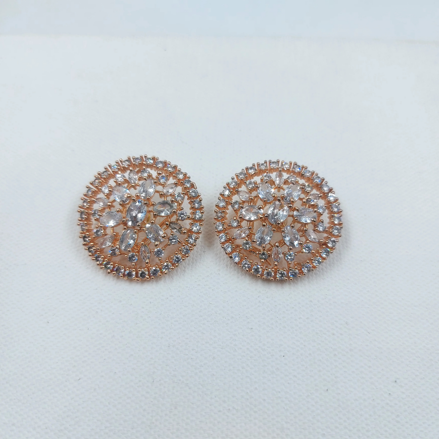 Buy RAJAS American Diamond AD Rose Gold Polish Flower Shaped Round Stud Earrings