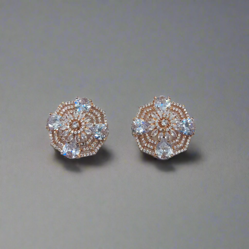 Buy Rose Gold Polish American Diamond AD Stud Earrings