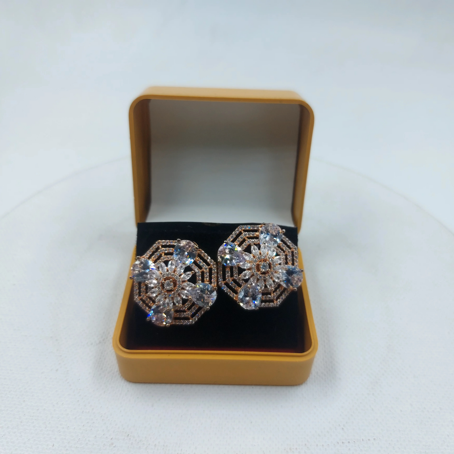 Buy Rose Gold Polish American Diamond AD Stud Earrings