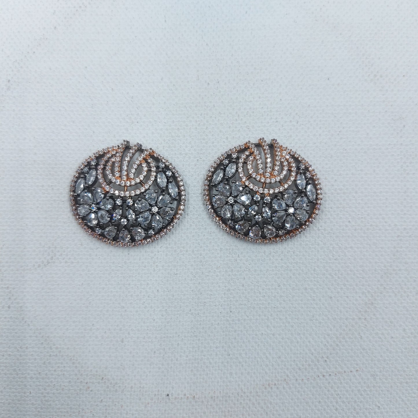 RAJAS Dark Rose Gold Polish Oval Shaped American Diamond AD Stud Earrings