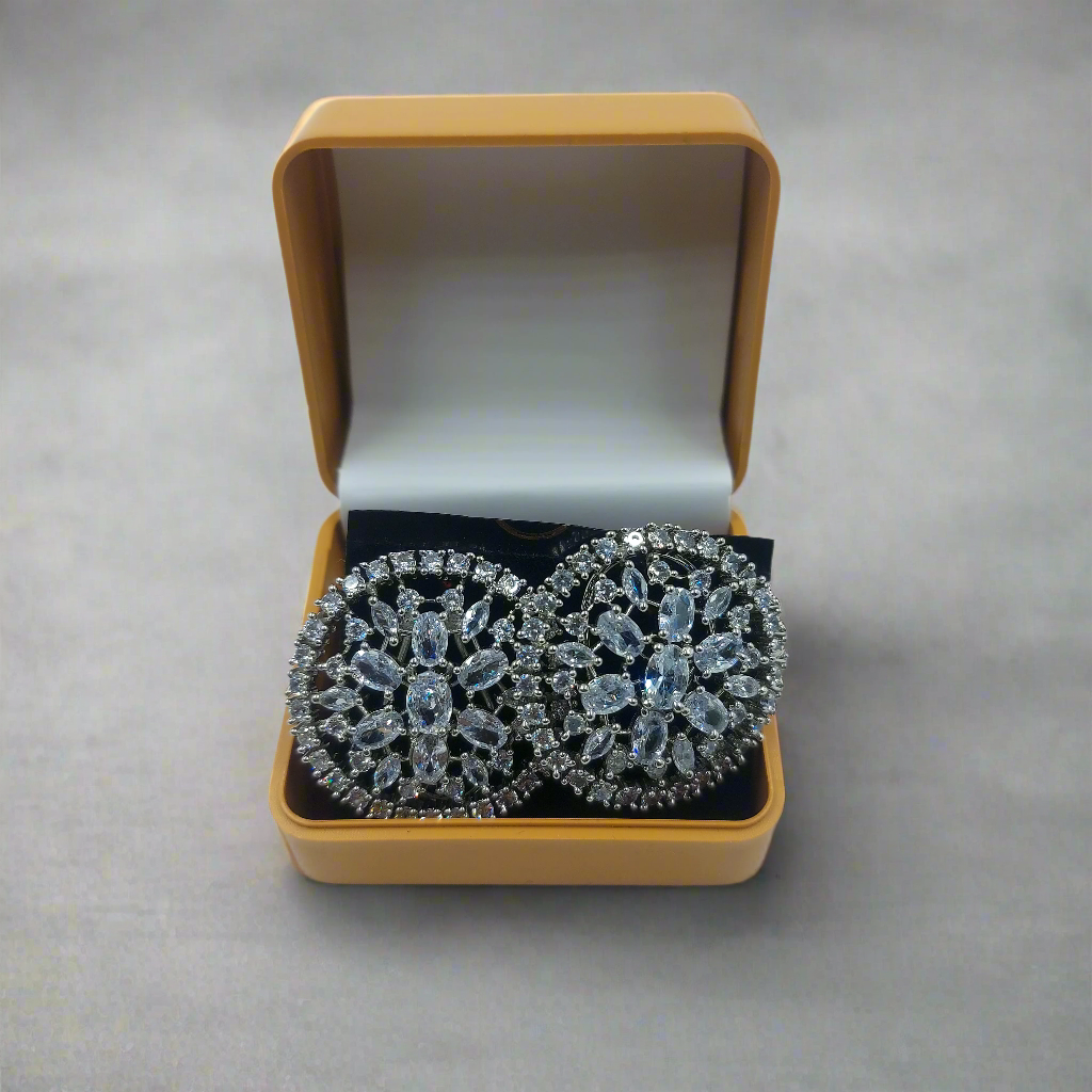 Buy Clear American Diamond AD Sliver Polish Round Shape Stud Earrings
